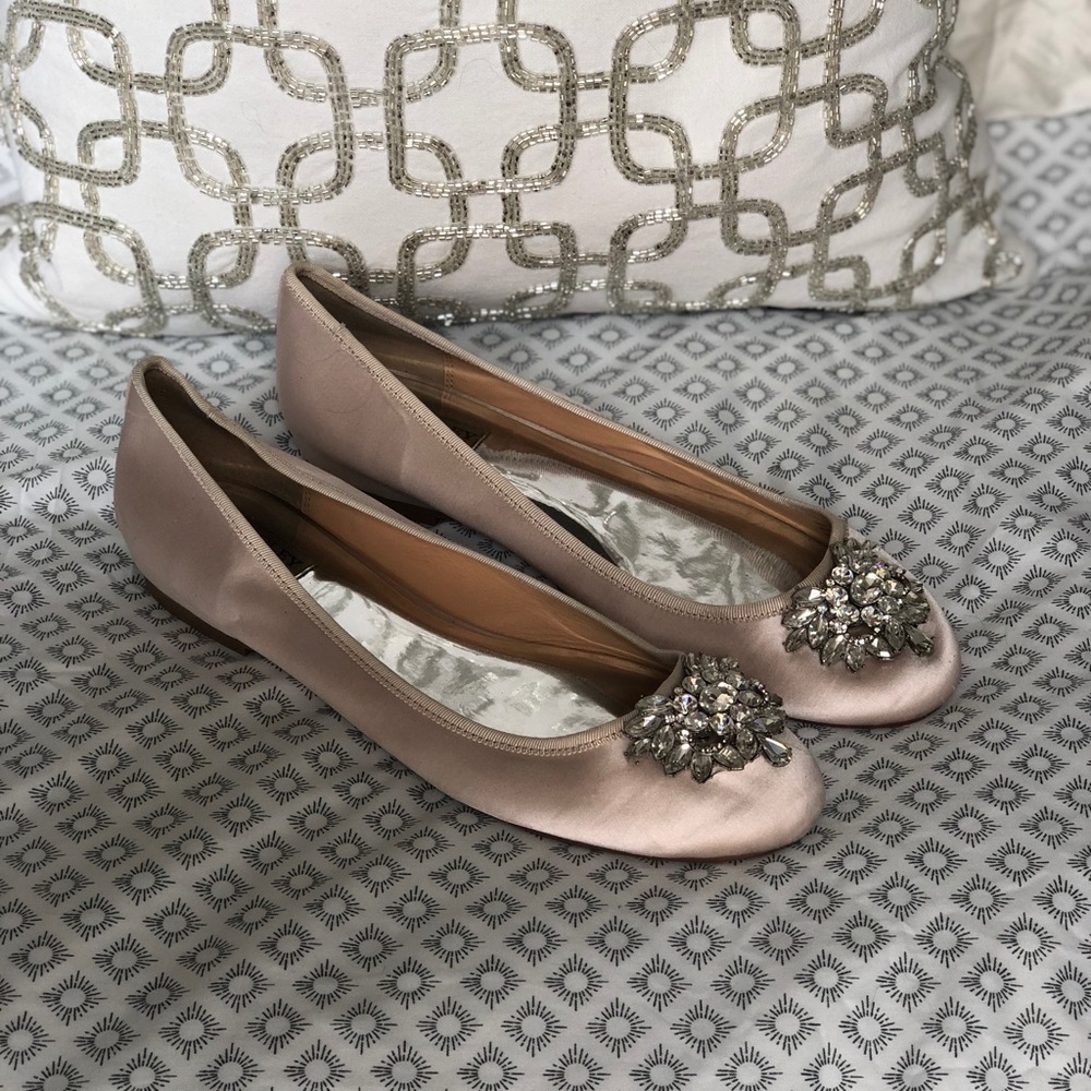 Badgley Mischka Satin Jeweled Flat
